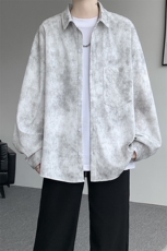 衬衫男秋季新款港风宽松大码扎染肌理感长袖衬衣CS7012-P38，男装衬衫，星座214-3