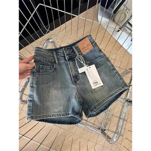 高腰牛仔短裤女夏季设计感显瘦辣妹a字裤美式复古宽松阔腿热裤子图片