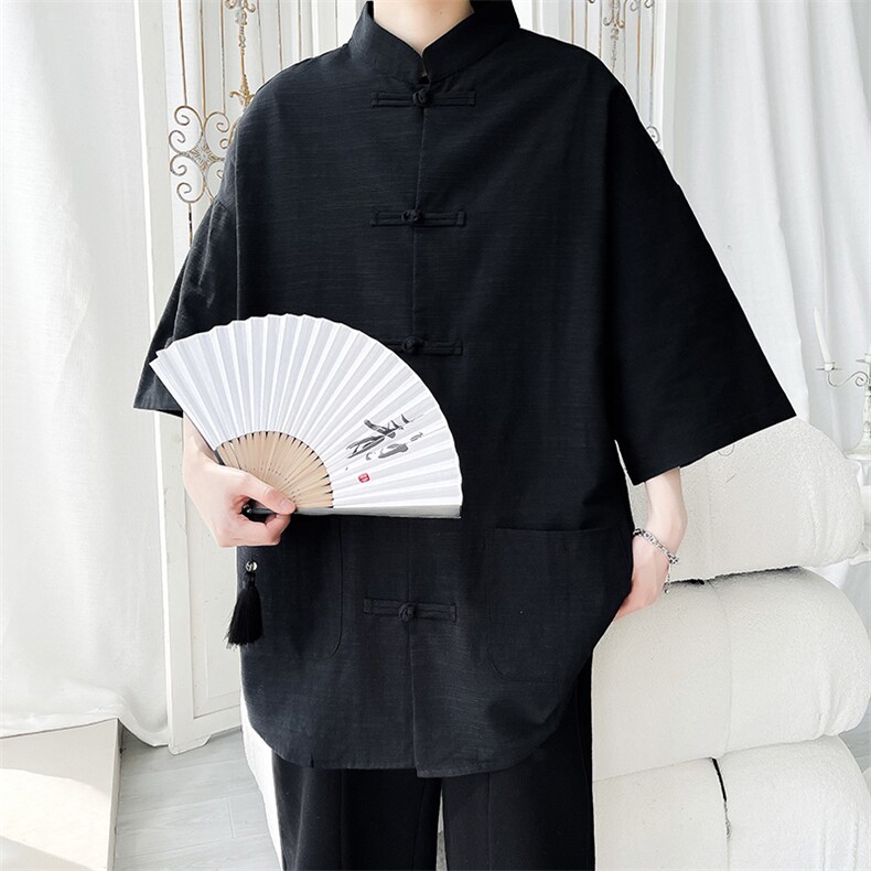 新中式盘扣夏季复古大码休闲男半袖短袖衬衫DC2181-P37【特价】,男装T恤,电商A007