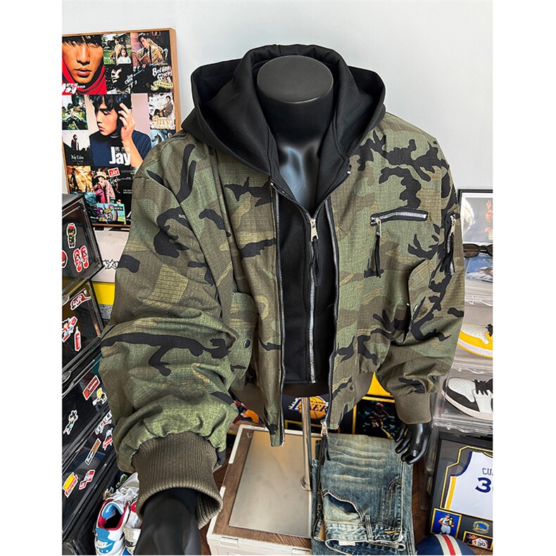 秋冬加厚假两件迷彩bomber男款设计感重磅短款外套M9633-P120,女装短外套,星座310A-4
