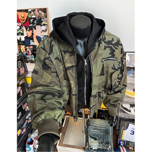 秋冬加厚 假两件迷彩bomber男款设计感重磅短款外套 M9633-P120图片