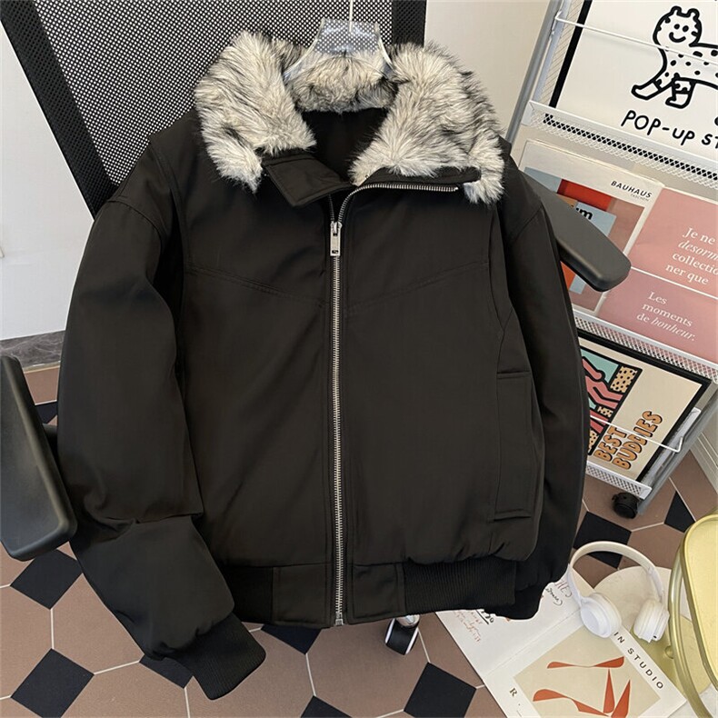 美式鹿皮加毛夹克冬季加厚翻领皮毛短款外套潮M0988-P128,男装棉衣,星座308B-1