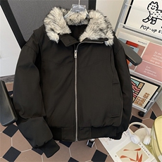 美式鹿皮加毛夹克冬季加厚翻领皮毛短款外套潮M0988-P128，男装棉衣，星座308B-1