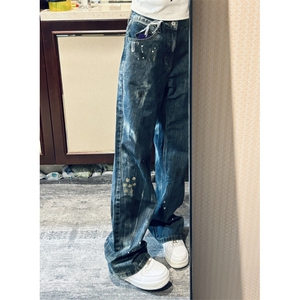 【网图有货】喷墨扎染牛仔裤男夏季美式复古裤子-NZK56LL-特P48图片