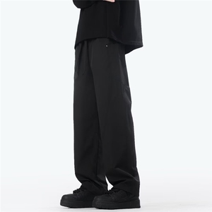 黑色高腰抽绳运动卫裤男春秋百搭香蕉裤休闲直筒阔腿裤子 K10109图片