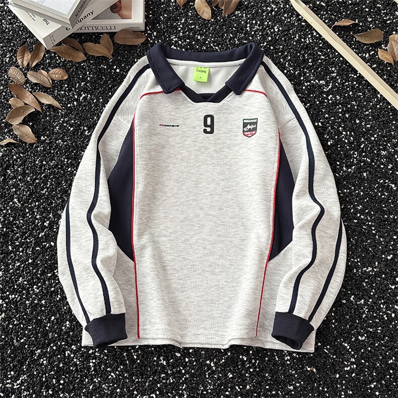 秋款男V领卫衣POLO衫字母印花宽松外套WY0041P45，男装Polo衫，星座1013-1