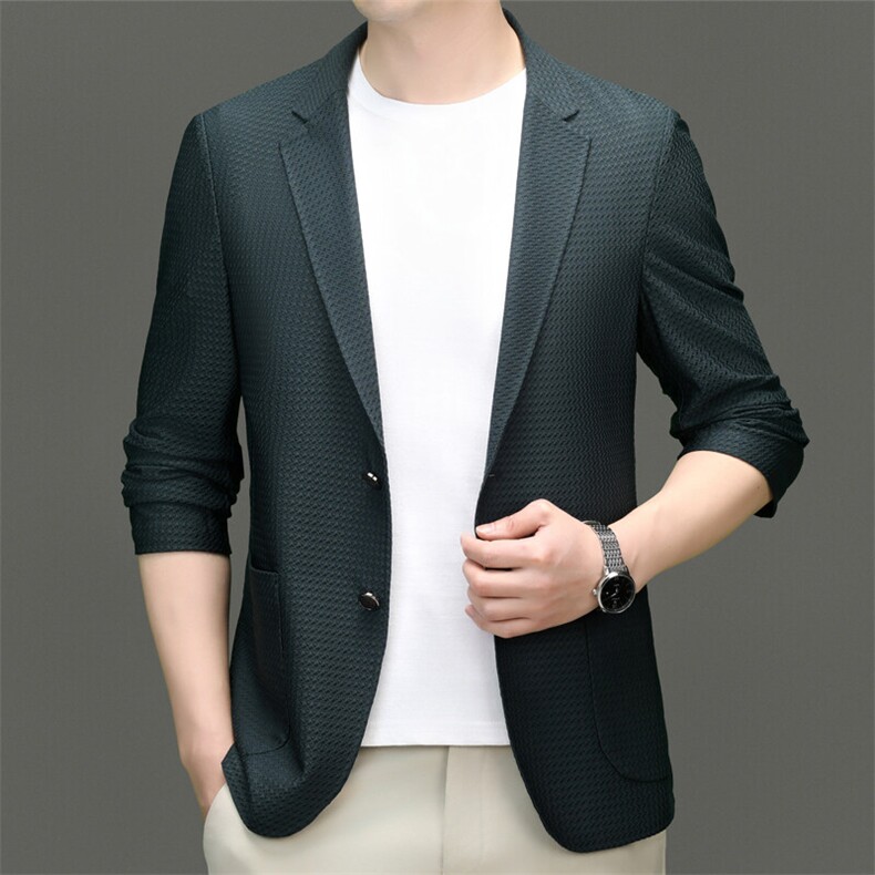 主推新款春夏男士高品质无痕压胶西服中年轻薄休闲时尚小西装外套图片
