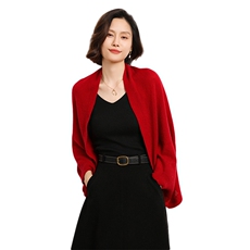 蝙蝠袖开衫V领2024年秋季时尚气质简约羊毛针织披肩，女装羊毛衫，暖圣羊羊绒