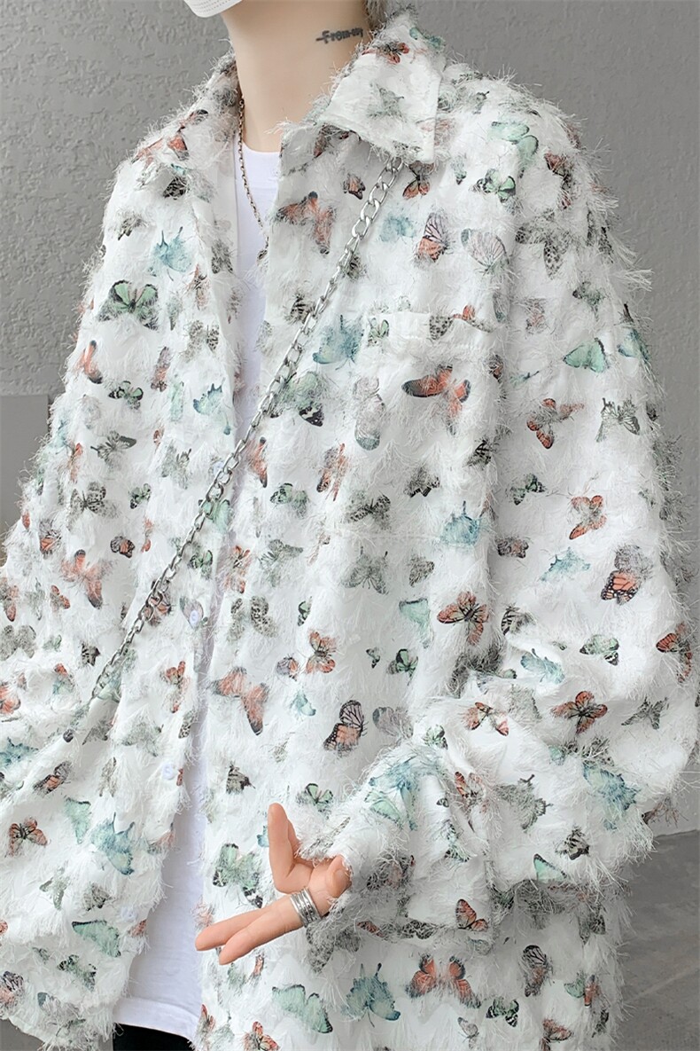CS10051-特批40无差价控78新款长袖重工艺流苏蝴蝶情侣花衬衫男,男装衬衫,电商A059