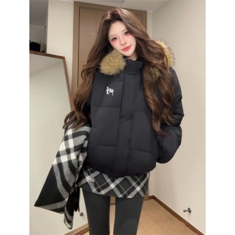 1506-1/M78291/P89美式复古毛领黑色连帽棉服图片