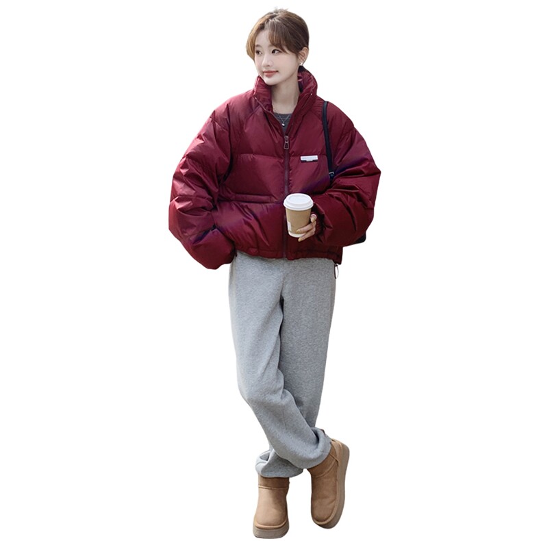 红色高级感小个子短款羽绒服女2024冬季新款加厚超好看面包服外套,女装羽绒服,2C125