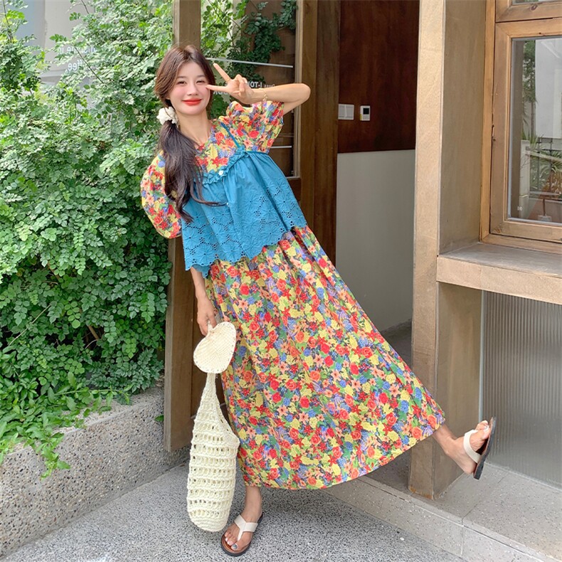 泡泡袖碎花马甲连衣裙女夏2025新款浪漫小众设计感两件套爆款流行,女装套装/套裙,浙宝220