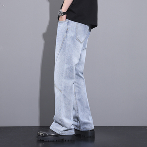拼接微喇裤子男春夏款宽松直筒潮牌潮流百搭垂感休闲长裤7006-P55图片