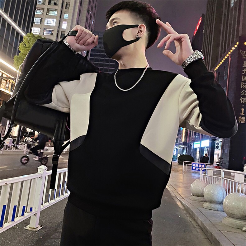 Y33/P58控78春季简约百搭几何撞色黑白拼接套头卫衣男黑首1,男装卫衣,星座305B