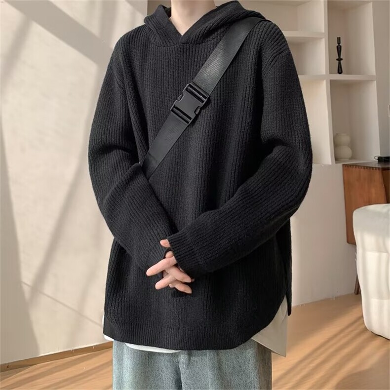 得物品质秋冬款男连帽毛衣开叉针织衫休闲线衣外套M84 P75图片