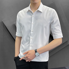 冰丝夏季衬衫男韩版修身潮流五分袖商务高级感白衬衣8315P65，男装衬衫，电商A355（原A415）
