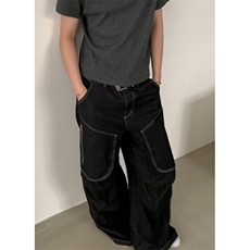 【008】多口袋工装牛仔裤男宽松休闲直筒阔腿裤A079-B385-P52，男装牛仔裤，电商A079