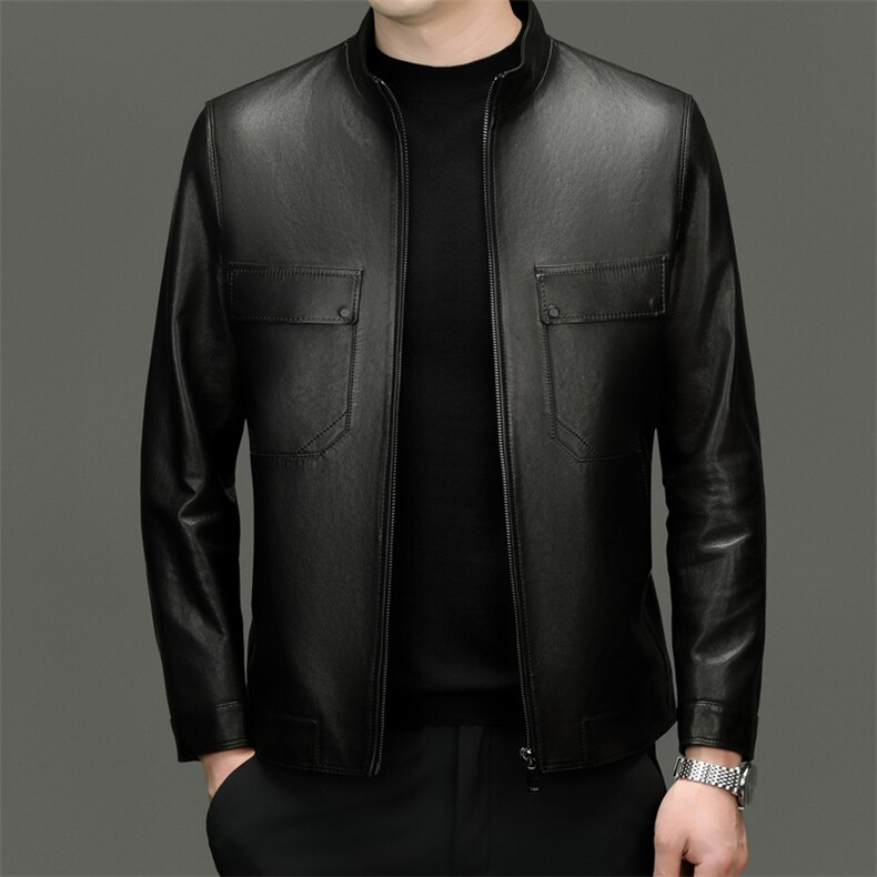 海宁真皮皮衣2025年秋季新款中老年男士立领多口袋山羊皮夹克外套，男装夹克，电商B360A（原721A）