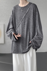 高克重330g提花纹理感复古长袖大码T恤上衣男T24503-特P40控78，男装T恤，电商A001