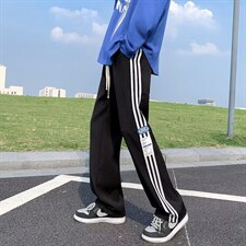 秋季高街复古阔腿裤条纹运动长裤薄款宽松直筒休闲裤男K4314-P35，男装休闲裤，星座512-2