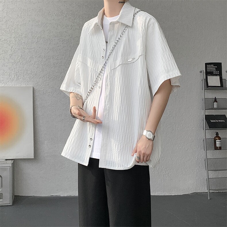 CS1140特-特批40  控78 肌理纹oversize宽松情侣短袖短袖大码衬衫图片