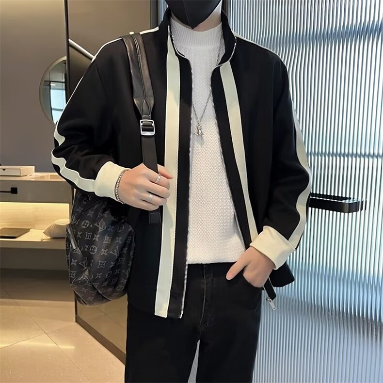 新款夹克男潮牌条纹拼色运动开衫外衣立领外套春秋季上衣JK006,男装夹克,星座1116A-2（原606A-1）