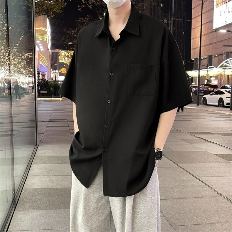 半袖衬衣男夏季纯色日系简约短袖衬衫美式复古式痞帅潮牌外套冰丝,男装T恤,星座1210-1