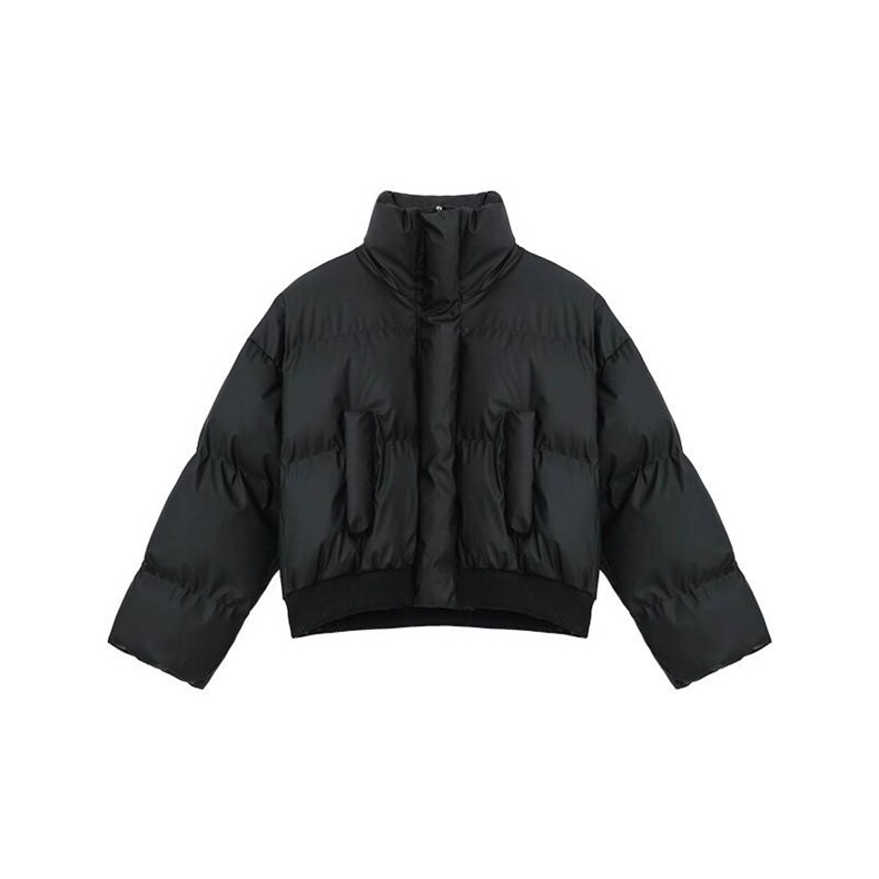 现货5W件冬季三防重磅硬挺boxy短款羽绒立领PU皮棉衣外套加厚棉服,男装棉衣,电商A486-1