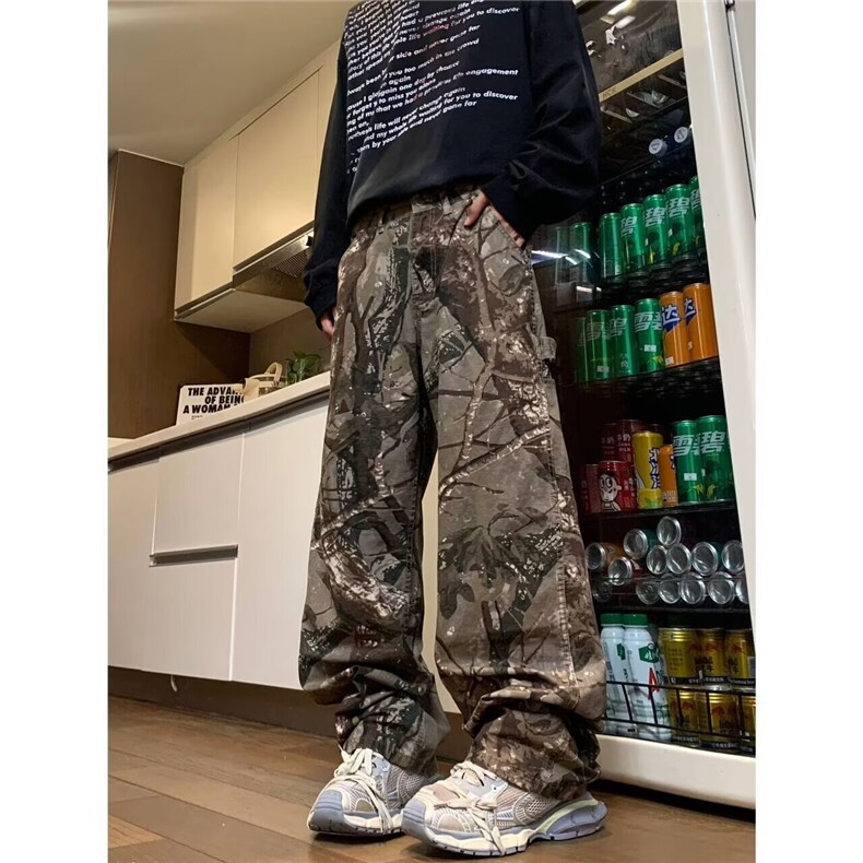 Verborgen迷彩工装裤baggy宽松阔腿直筒水洗美式高街潮牌男女水洗，男装工装外套，星座1013