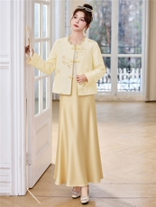 新中式G风套装女2026春新款优雅时尚复古盘扣刺绣文艺范两件套裙，女装套装/套裙，卡杰菲