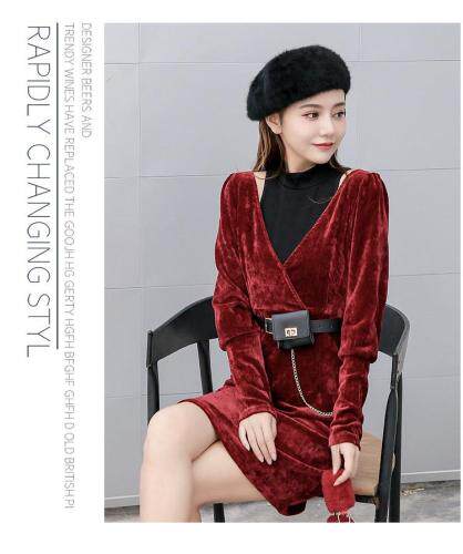 【现货】丝绒露肩连衣裙，女装连衣裙，艾丹迪蔓