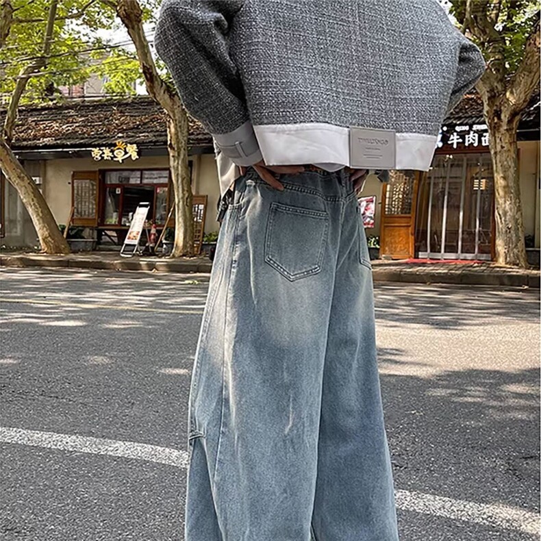 牛仔裤男春秋季高街复古宽松阔腿长裤潮牌涂鸦直筒裤子NZA512,男装牛仔裤,星座516A