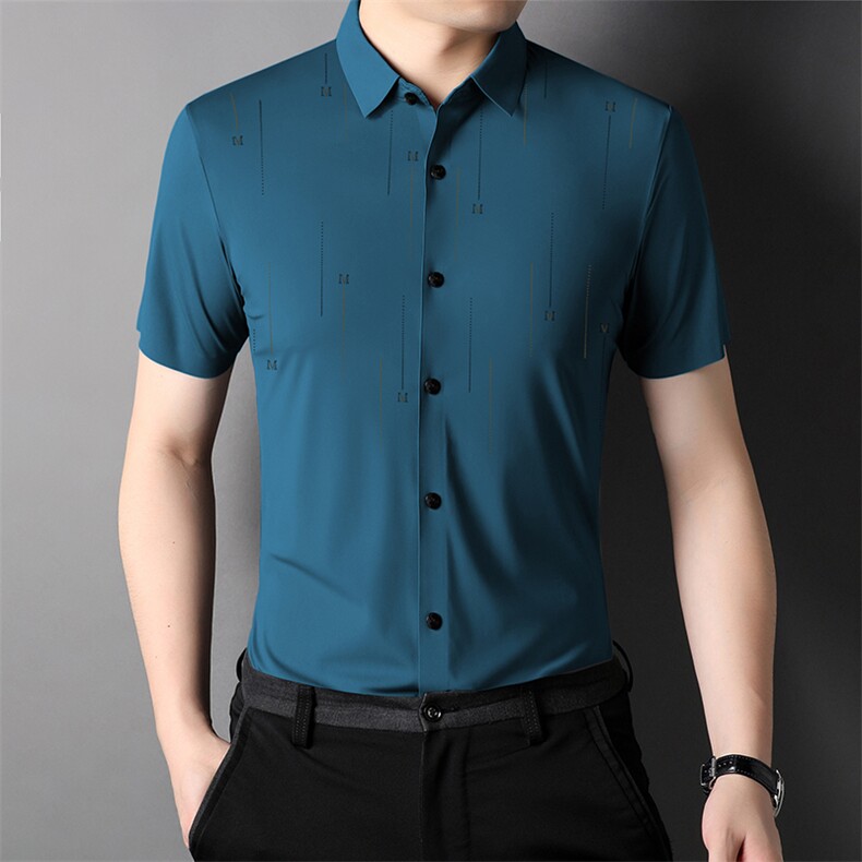 2023夏季新款中年男士宽松休闲百搭短袖衬衫打底无痕纯色潮流上衣，男装衬衫，电商B212（原钱塘6029）