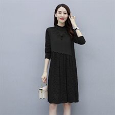 2020冬季新款仿貂绒拼蕾丝花边领烫钻加绒打底衫（配饰品），女装连衣裙，安之芮娜