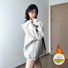 480G重磅加绒硬挺boxy男女秋冬美式高街结构双面连帽卫衣开衫外套，女装短外套，电商A486