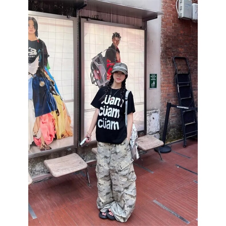 美式复古沙漠迷彩多口袋工装裤男女同款宽松潮牌弯刀裤伞兵裤,男装工装外套,星座1018A