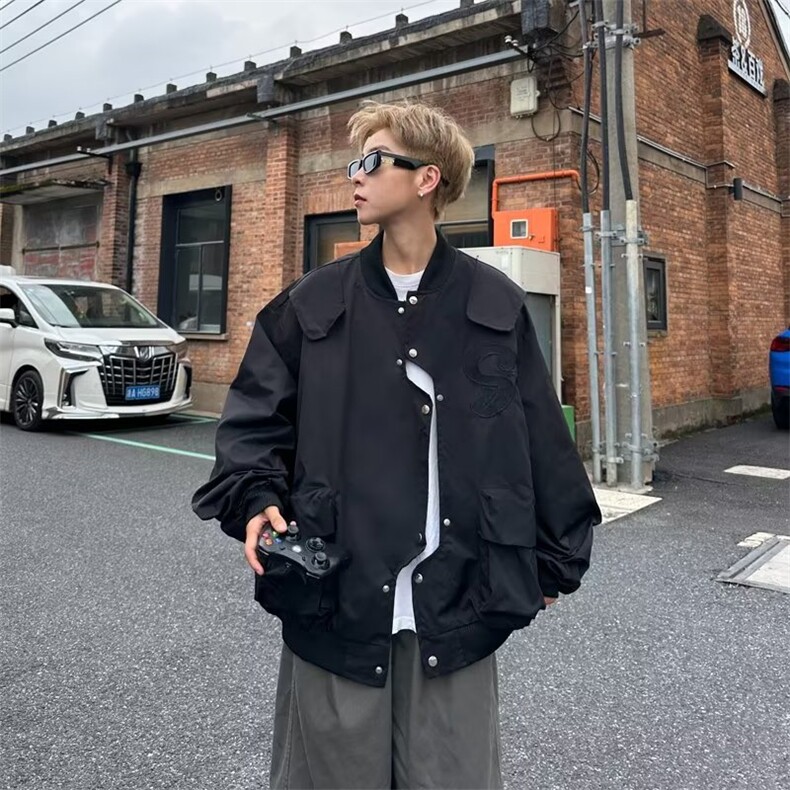 飞行员夹克男女春秋潮牌刺绣高街排扣设计感小众外套JK2301-P55,男装夹克,星座308B-1