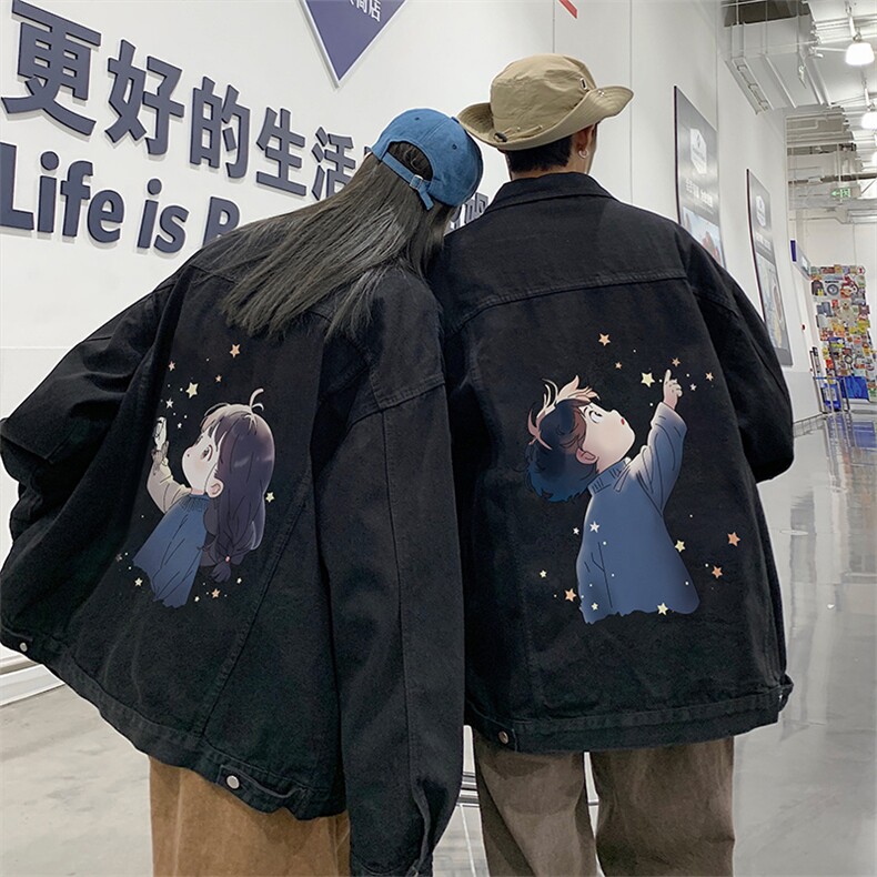 秋季港风情侣不一样印花男士牛仔夹克外套男JK570-P6588图片