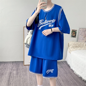夏季运动休闲套装男假两件纯棉宽松短袖短裤篮球服F312P60控89图片