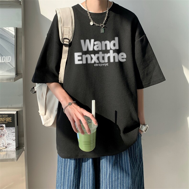 重磅！毛毯平铺体恤男潮牌上衣男中性华夫格短袖T恤男HT56-P25,男装T恤,电商B367