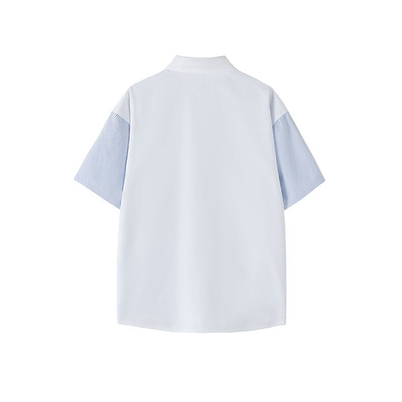 仓库现货CS1120-特批25条纹撞色拼接百搭痞帅大码短袖衬衫,男装衬衫,电商A059