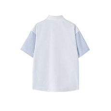 仓库现货CS1120-特批25条纹撞色拼接百搭痞帅大码短袖衬衫，男装衬衫，电商A059