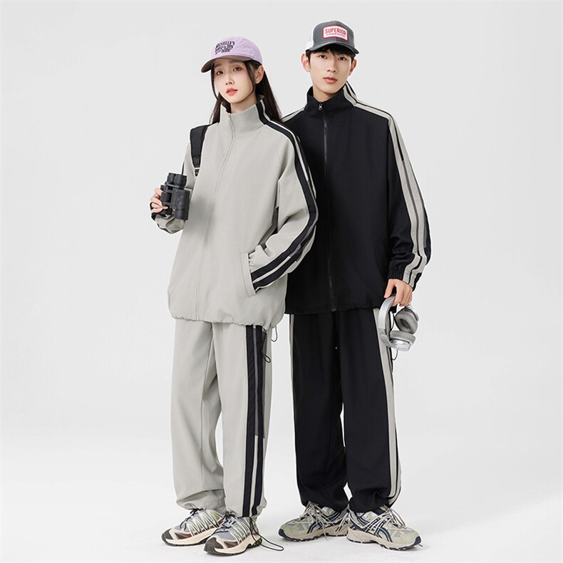 港风青少年情侣运动宽松拼接长袖夹克休闲裤套装TZ93 P90图片