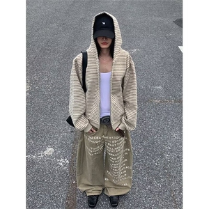 新款卫衣港风宽松简约连帽卫衣开衫男女同款潮流帅气百搭W07p58图片