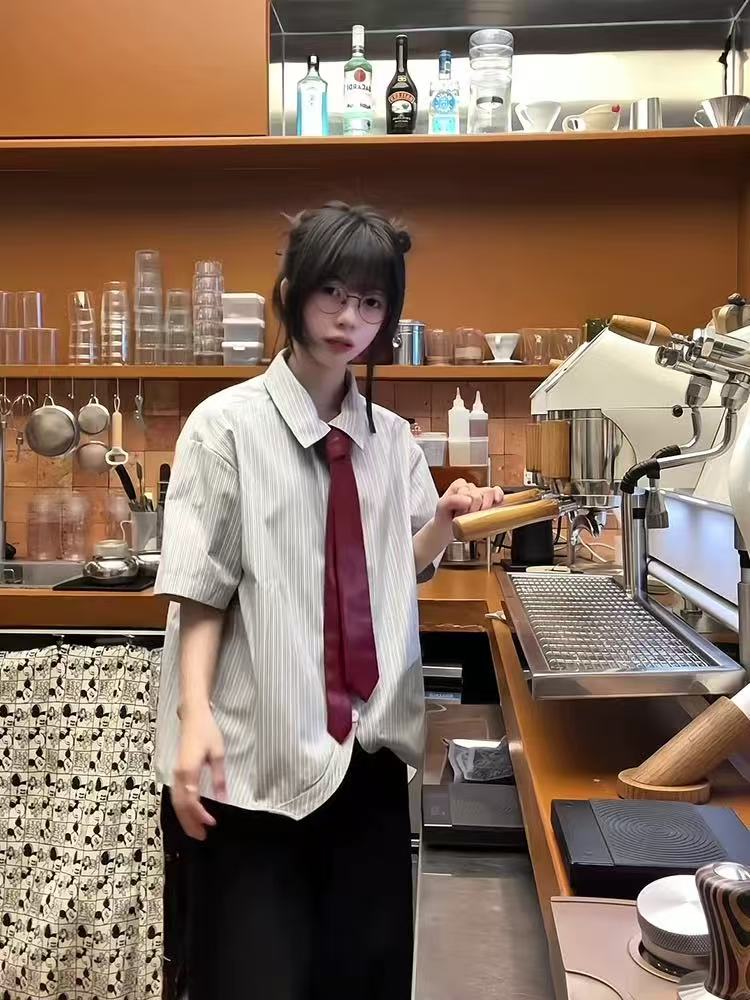 夏季下摆弯弧条纹男女短袖衬衫~短袖CT25109批40长袖C5109批45,男装T恤,星座1004-6