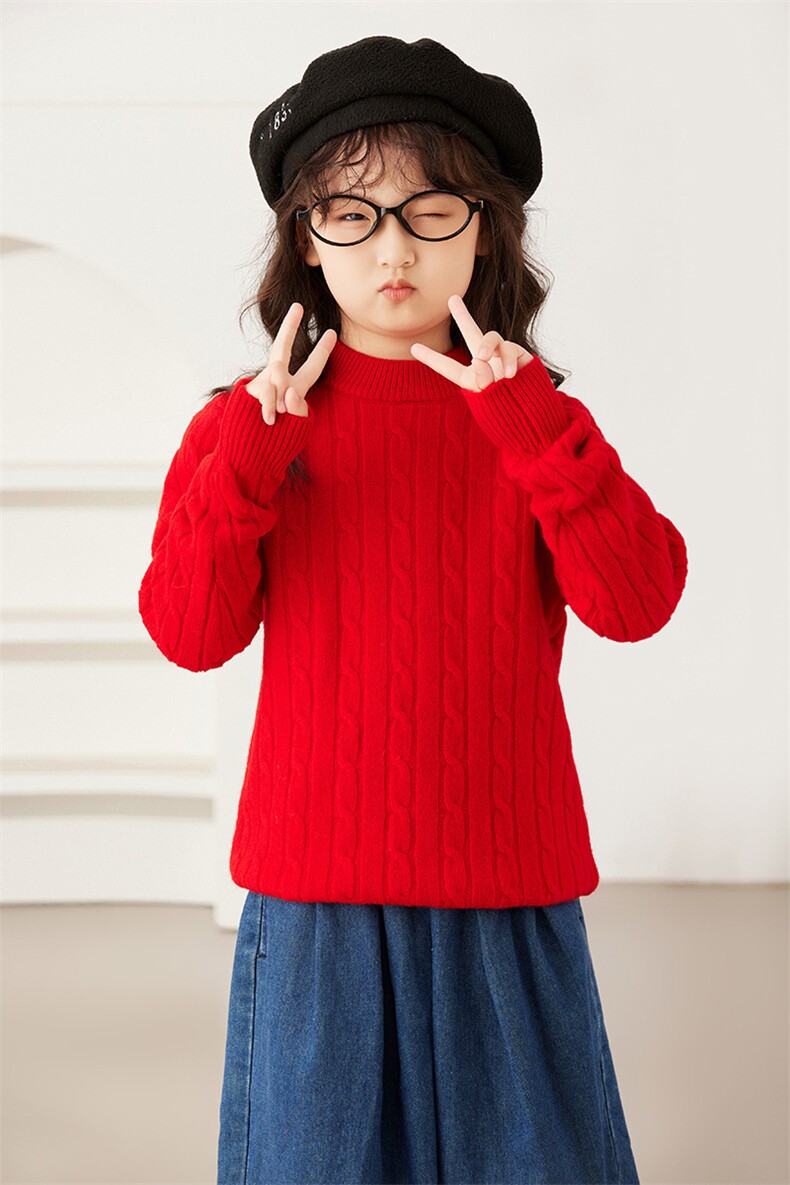 秋冬季新款舒适时尚百搭半高领麻花儿童针织衫,童装儿童针织衫,质第童装店