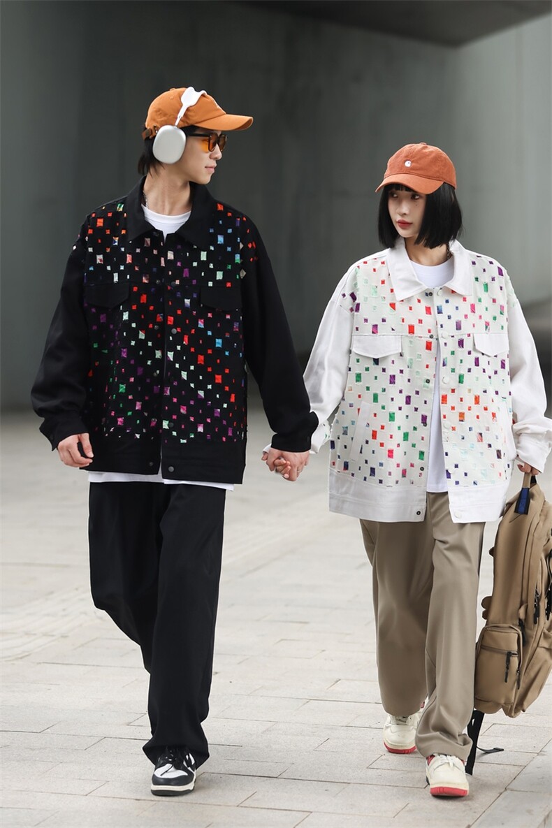 高级感情侣装秋冬季2024小众设计感格子夹克男女外套潮JK3923P125,男装夹克,电商A400（原B301）