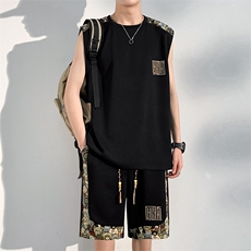 拼接套装男刺绣休闲运动套装夏季背心短裤两件套A266-TZ2208-P46，男装牛仔裤，电商A266