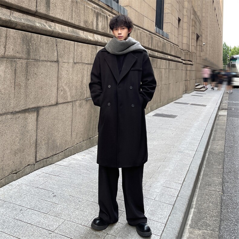 外景秋冬宽松毛呢大衣男高街中长款风衣外套MN99995/P100加棉P110，男装风衣，电商B316