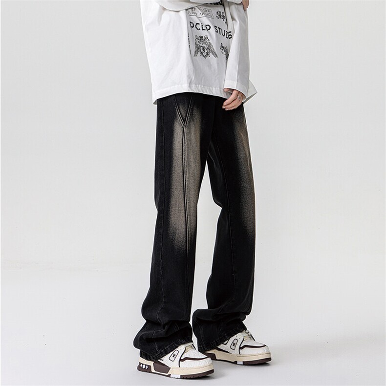 加长牛仔裤男高个子188cm110水洗复古渐变拼接裤子KZ014P63加绒73,男装牛仔裤,电商B312